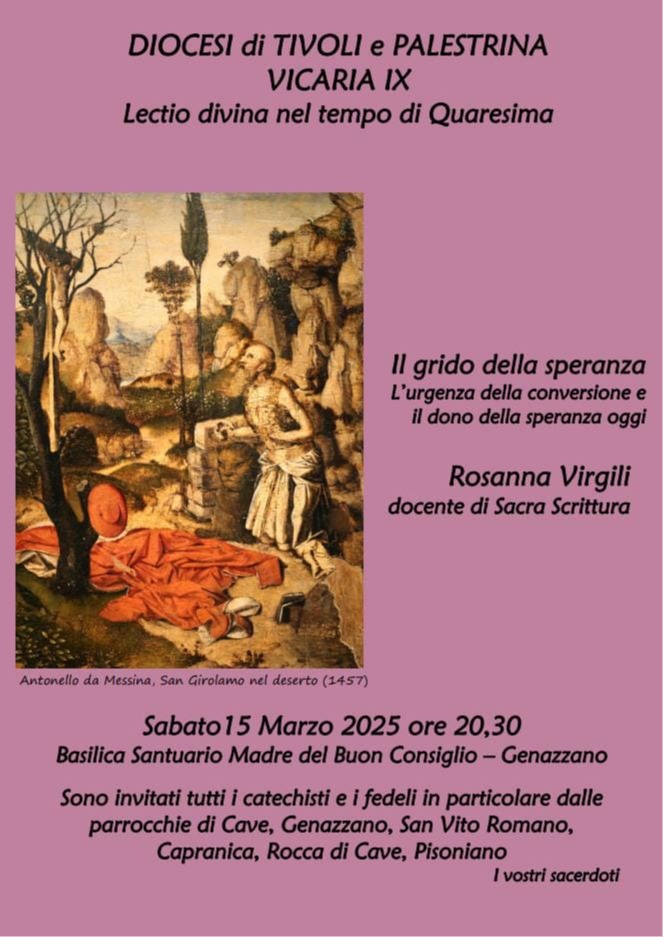 15 Marzo ore 20:30 
Lectio divina nel tempo di Quaresima